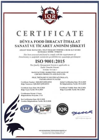 ISO 9001 Quality Management System Certificate